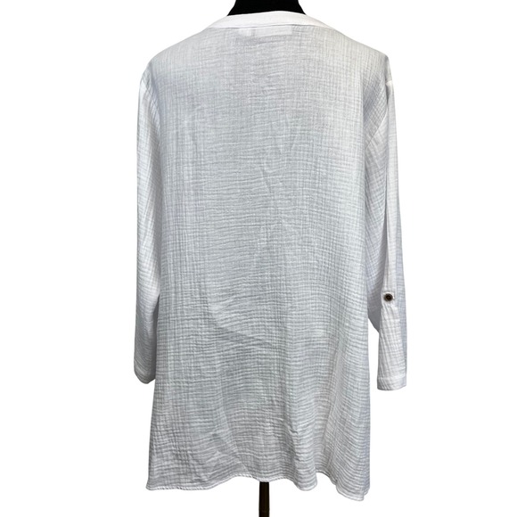 Susan Graver White Gauze Cotton Top Plus 1XL P Tunic Shirt Resort Boho Cottage - Picture 5 of 9